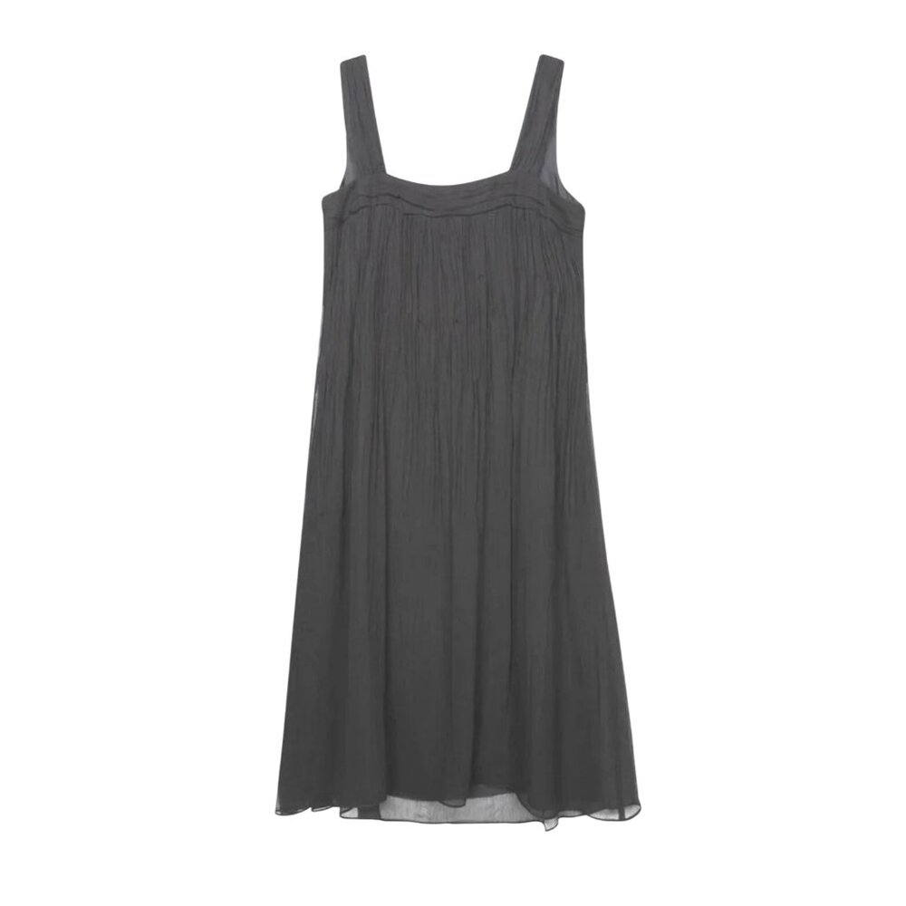 Eileen Fisher Black Lightweight Crinkle Chiffon Sleeveless Silk Dress XS - Picture 14 of 14